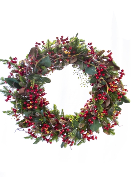 Picture of 26" CEDAR MAGNOLIA LEAF BERRY WREATH