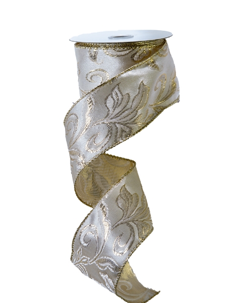 Picture of CREAM GOLD METALLIC WIRED EDGE RIBBON