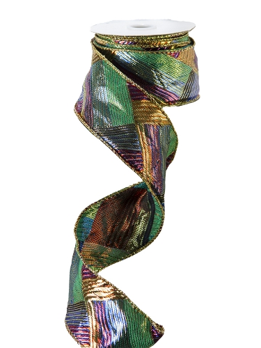 Picture of METALLIC PURPLE GREEN GOLD WIRE EDGE RIBBON